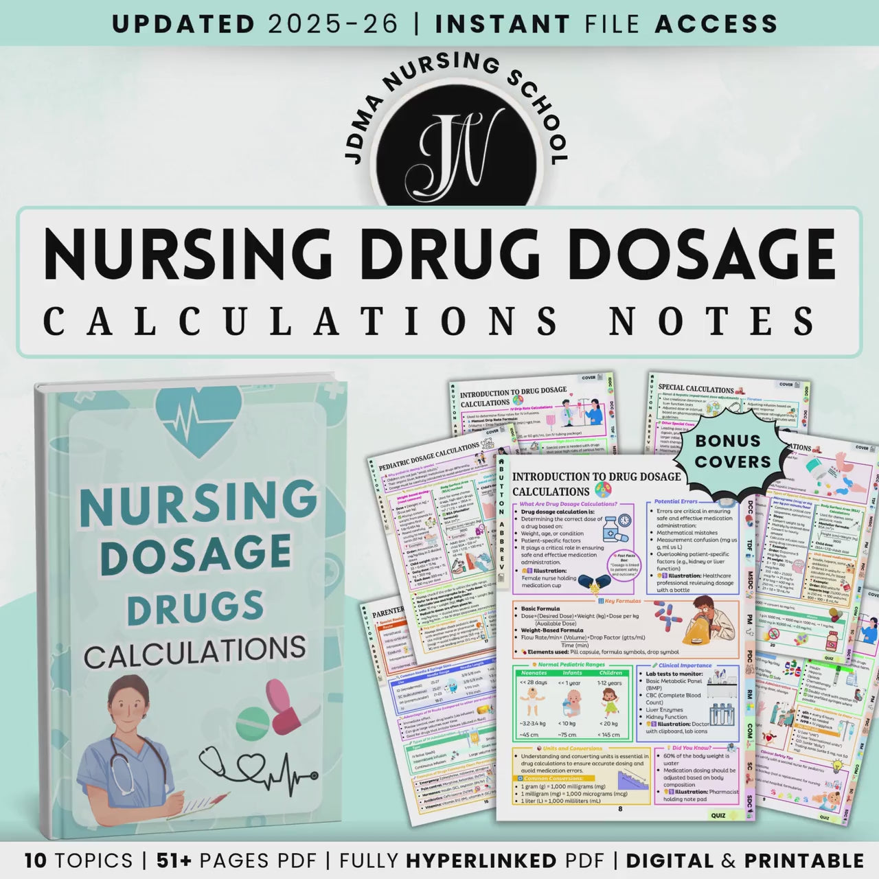 Nursing Drug Dosage Calculations Notes, 50+ Pages, RN Dosage Practice, Medication Reference, Medication Dosage Notes