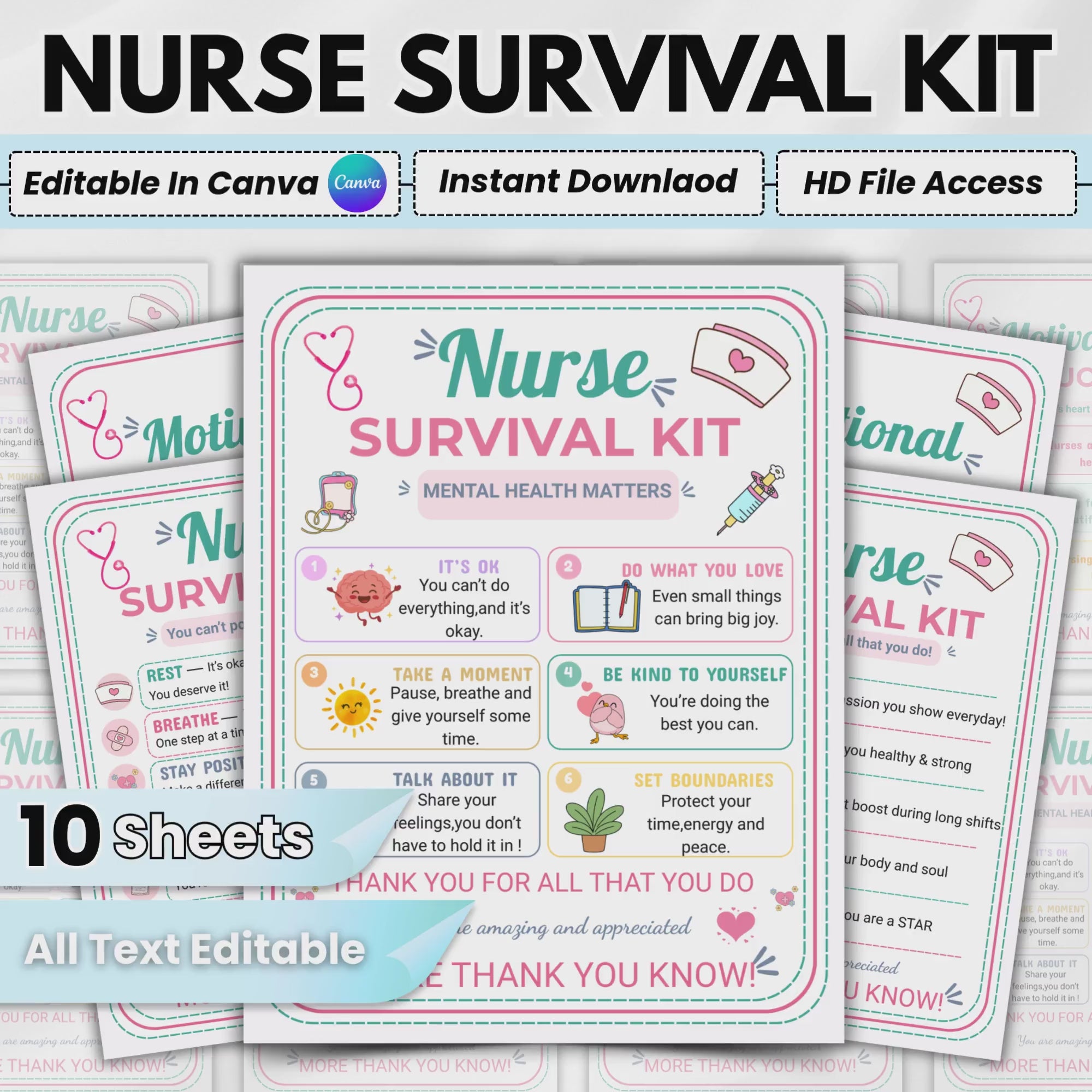 Nurse Survival Kit Printable | Editable Nurse Appreciation Gift | Nursing Thank You Card | Hospital Staff Appreciation | Instant Download