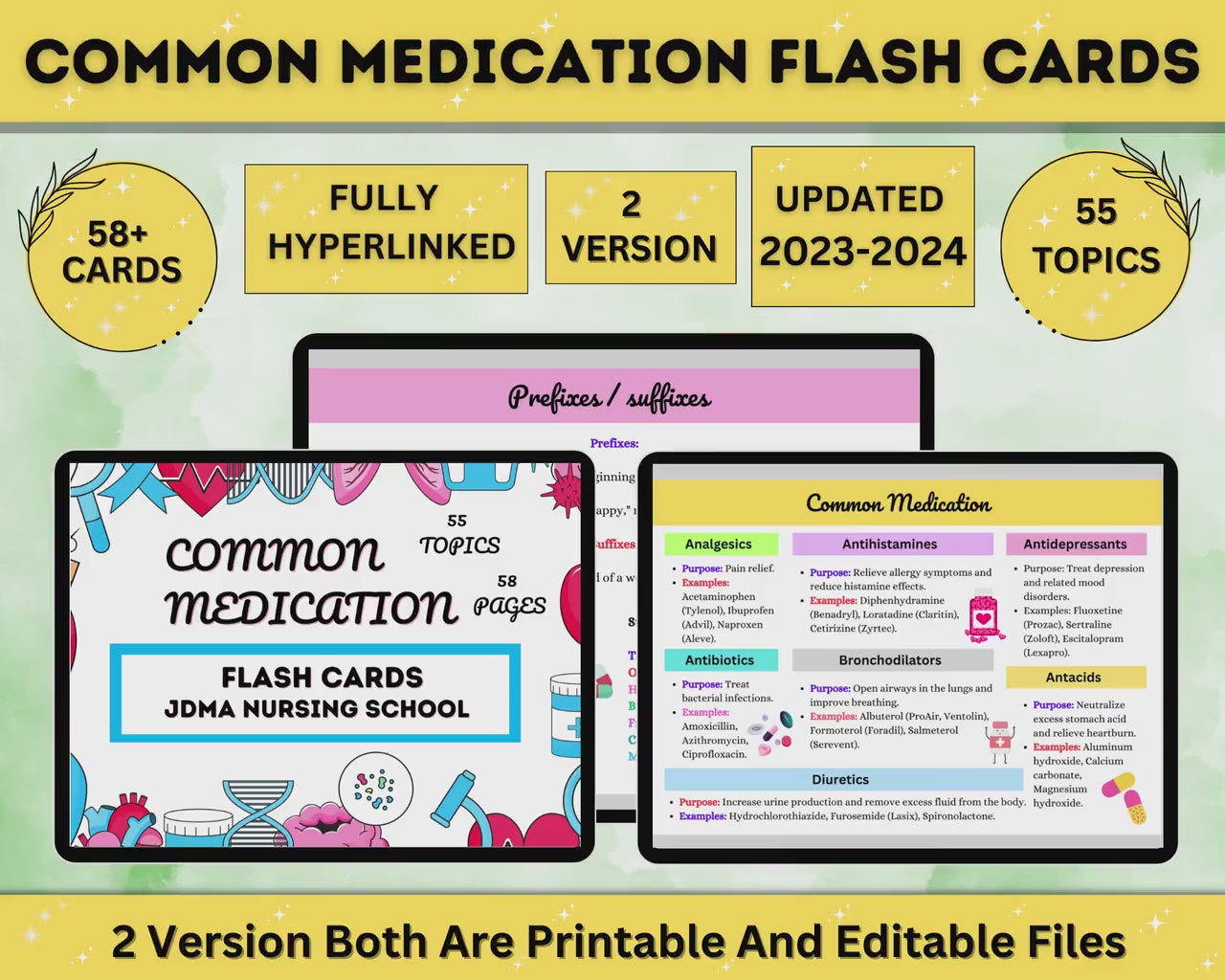 Common Medications Flashcards Fully Hyperlinked | Medication Administration | Nursing Revision | Digital Nurse Bundle | Digital Download