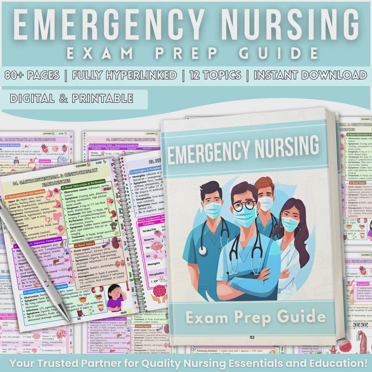 Emergency Nursing Certification Study Guide | Exam Prep Workbook for Nurses | 80-Page Printable PDF | Hyperlinked Digital Download