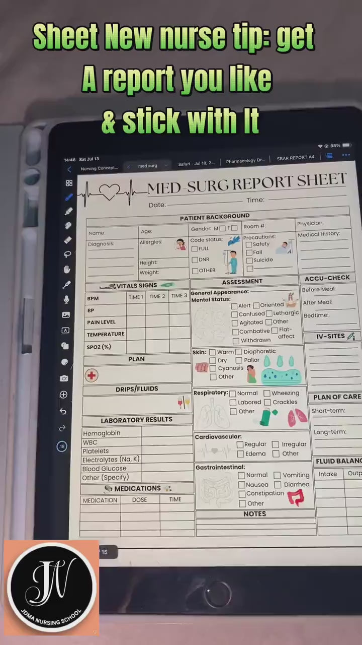 Nursing Report Sheet Med Surg 15 Sheets | Editable & Printable Version | RN Report Sheet | Digital Download | Nursing Brain Sheet | 2 Sizes