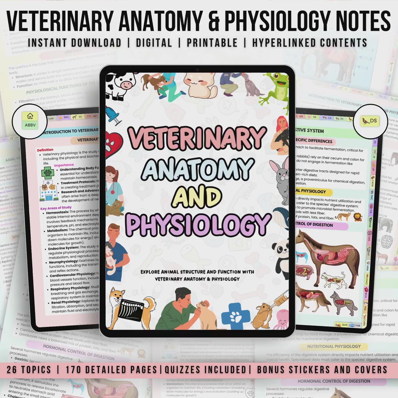 168+ Veterinary Anatomy & Physiology Bundle with Hyperlinked, Anatomy Study Guide, Vet Nursing, Medical Notes, Veterinary Technician Study