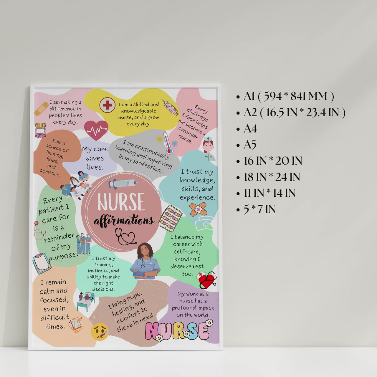 Nurse Affirmations, Nursing Motivation, Med Student, 8 Sizes Included, Nursing Student, Instant Download, Nurse Practitioner, Nurse Gift