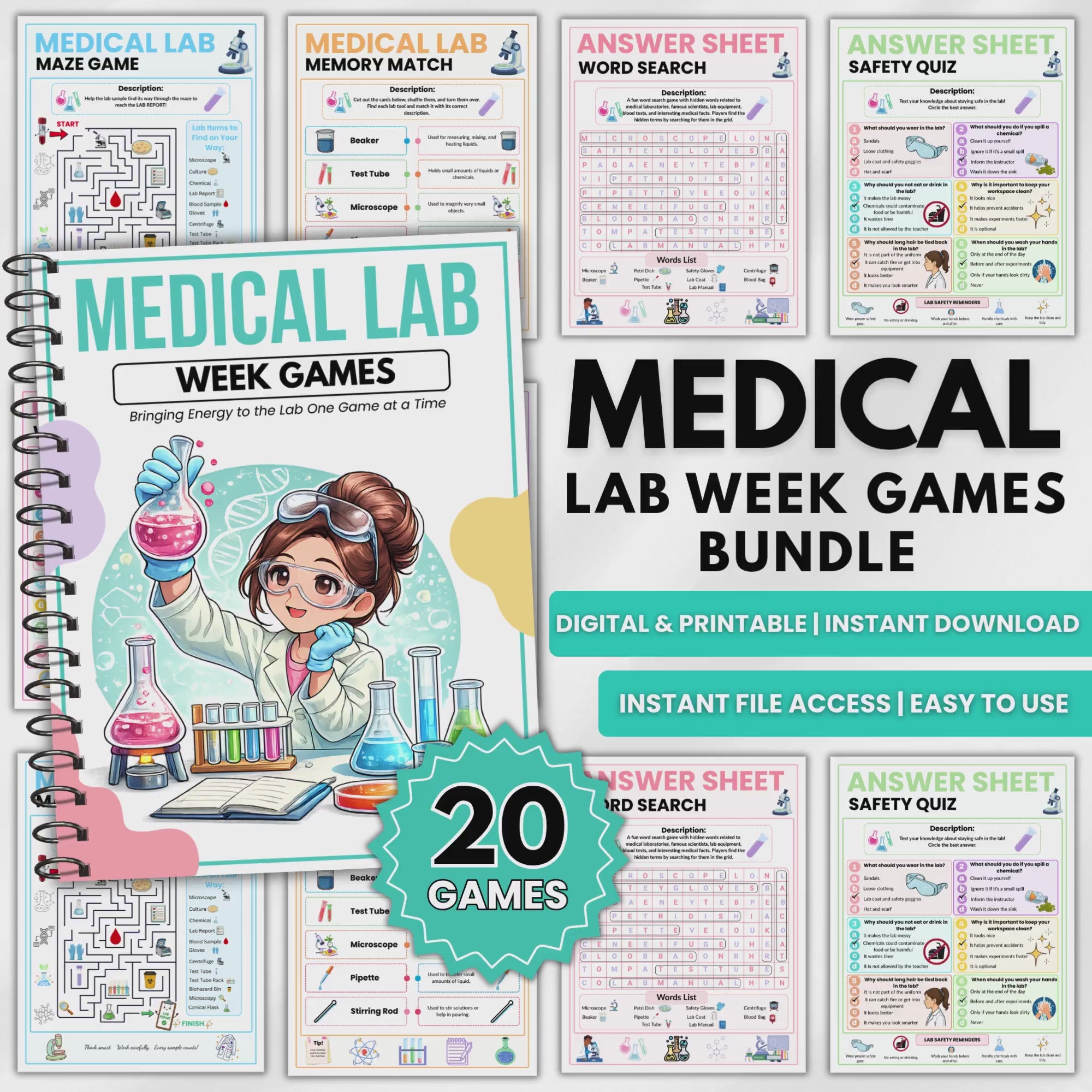 Medical Lab Week Games Bundle, 20 Printable Lab Activities, Lab Week Games, Medical Laboratory Games, Lab Week Celebration, Lab Tech Gift