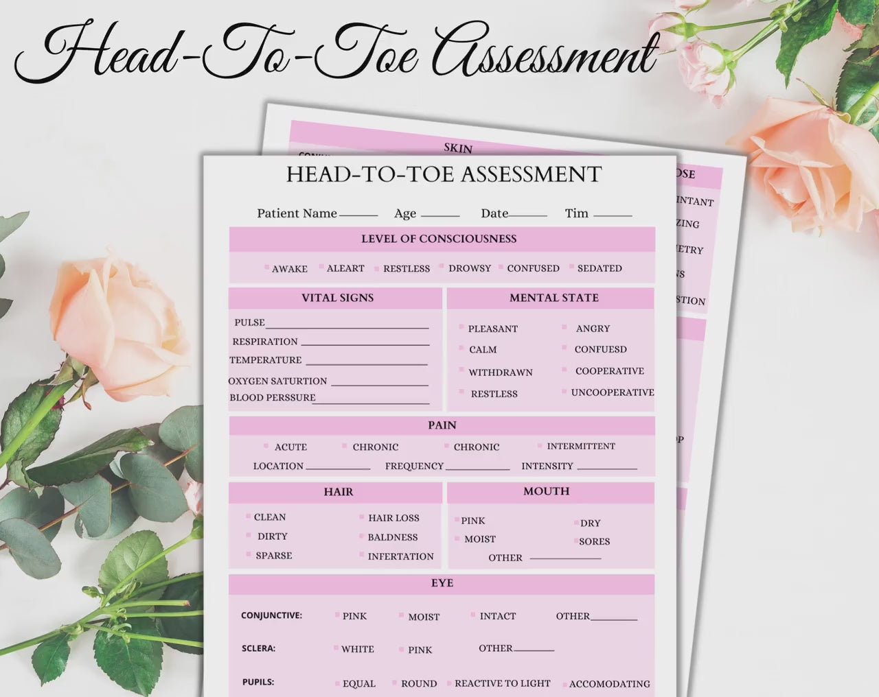 Head To Toe Assessment | Nursing Report | Assessment Template | Digital PDF | Nursing Head To Toe | Digital Download