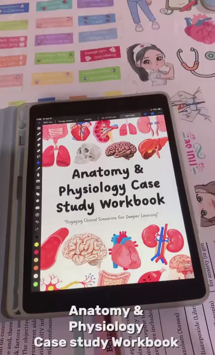 Anatomy & Physiology Case Study Workbook, 100+ Pages Medical Study Guide, 30+ Case Studies, Bonus Stickers Covers, Nursing Study Guide