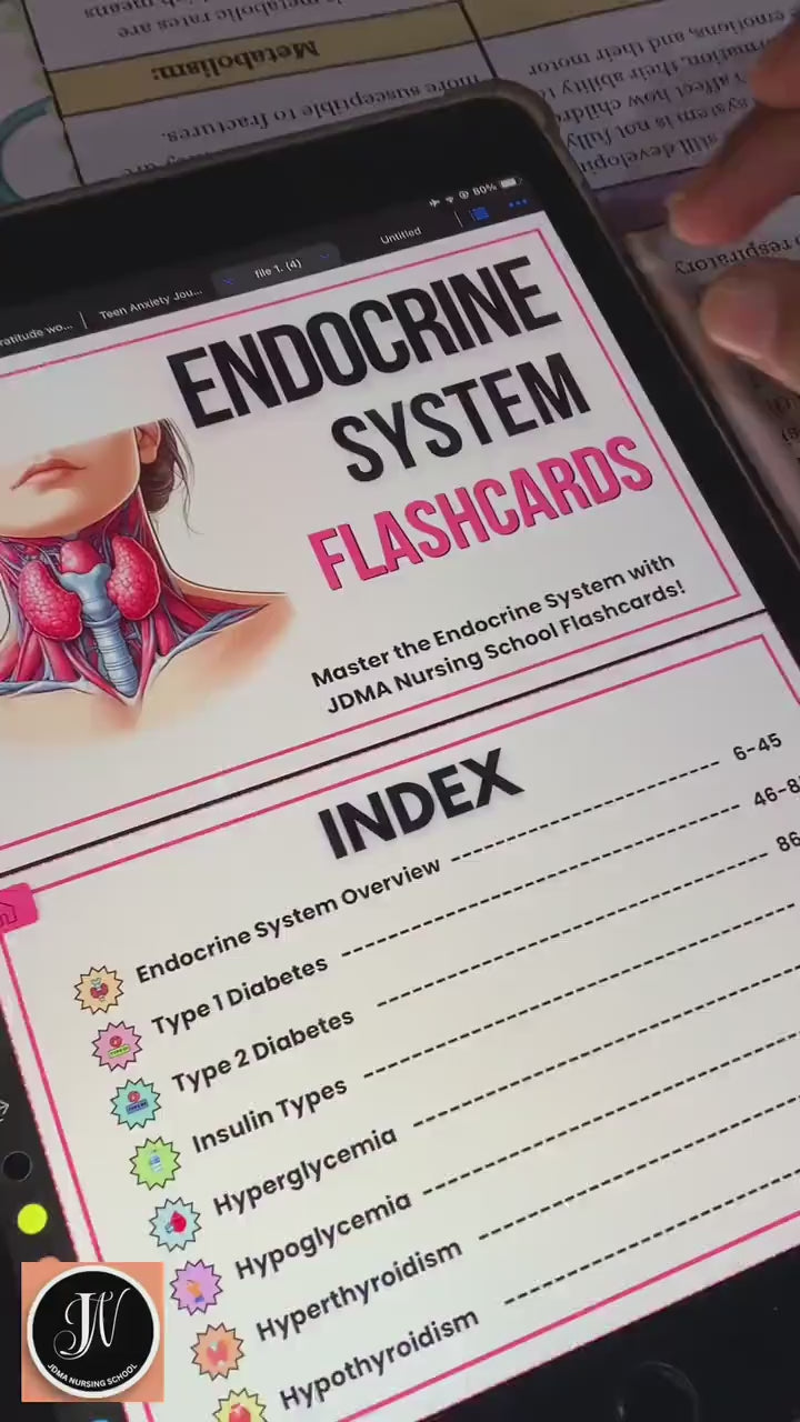 Endocrine Disorder Flashcards Hyperlinked, Nursing Study Guide, Endocrine System, Endocrine Disorder Study Card, Digital PDF, Nursing School