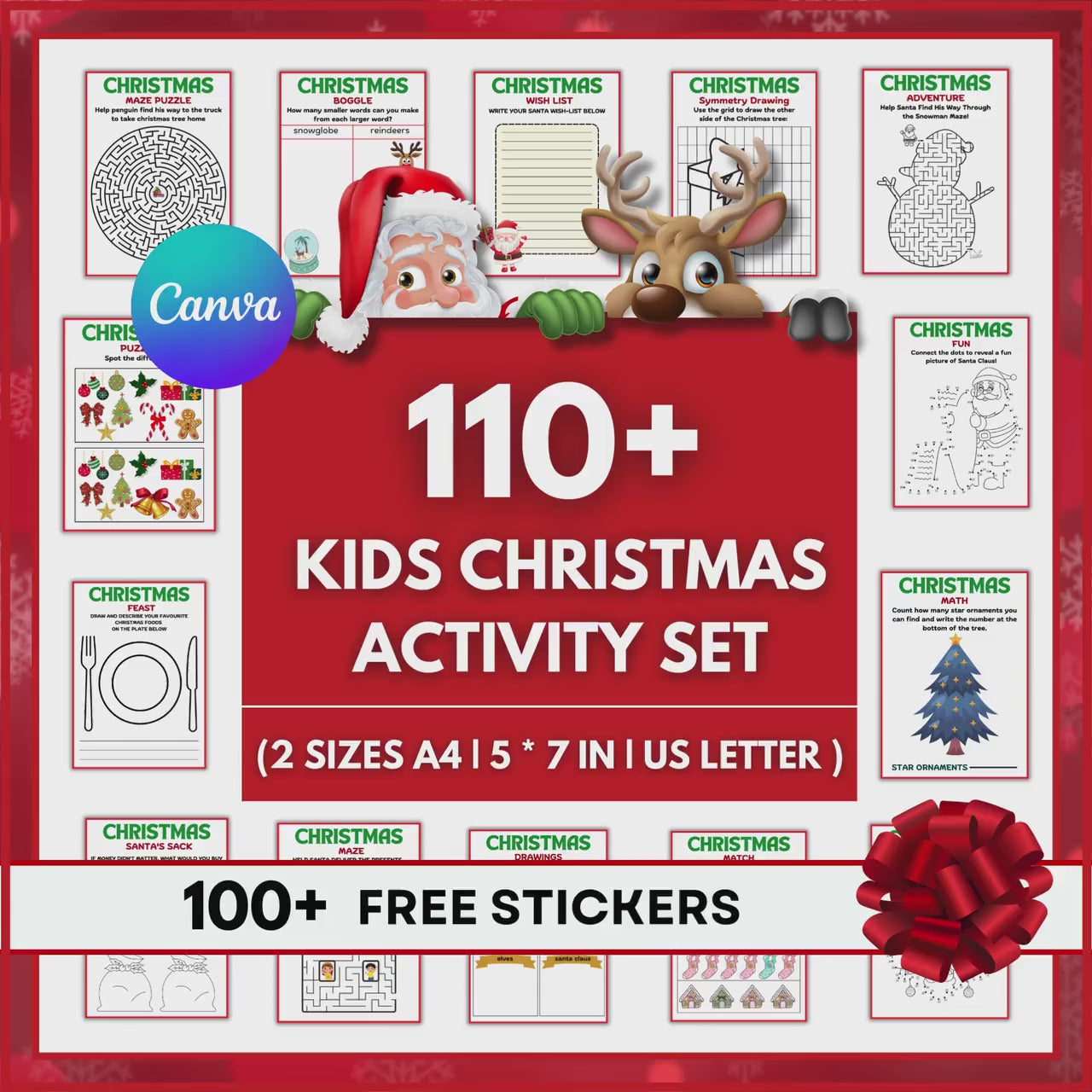 Christmas Kids Activity Sheet 110+, Free Stickers 100+, Birth of Jesus Craft, Xmas Activity Mat, Classroom Activity, Digital Download