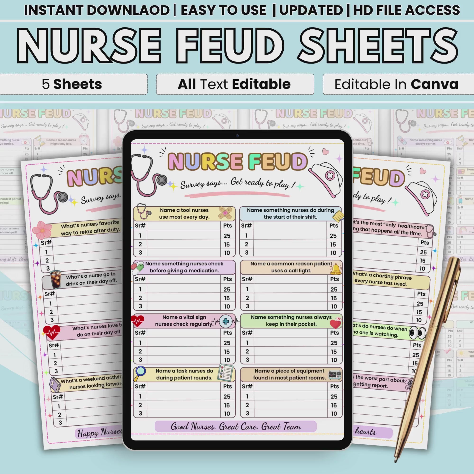Nursing Feud Game Printable | Nursing School Game for Students | Nurse Appreciation Week Activity | Healthcare Staff | Digital Download