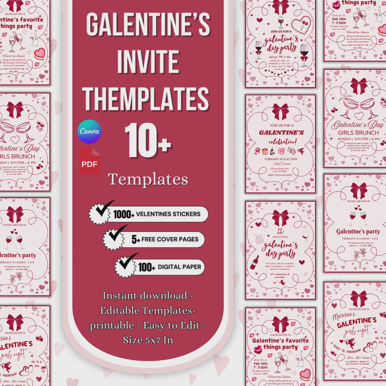 10+ Galentines Girls Party Night Invitation, Free Valentine Sticker, Valentines for Girls, Animated Invite, ladies night out, Canva Editable