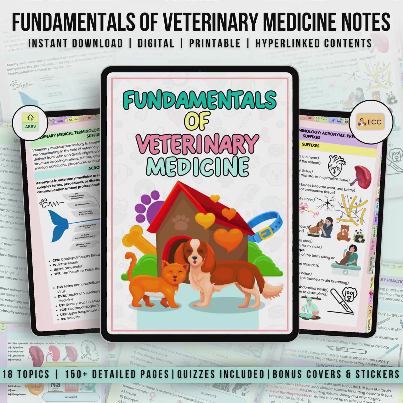 Fundamentals of Veterinary Medicine Notes Bundle Hyperlinked, Veterinary Nurse Study Guide, Vet Medical Student Notes, Digital Download