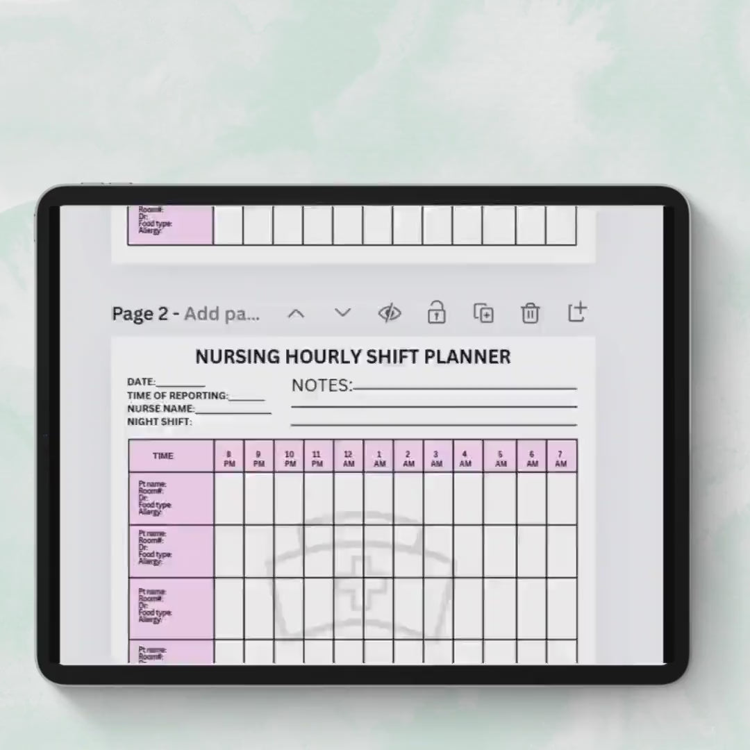 Nurse Hourly Shift Planner Editable | 4 Patient Medication | Report Sheet Nurse | Nurse Shift Day/Night Planner | Medsurg Report Sheet
