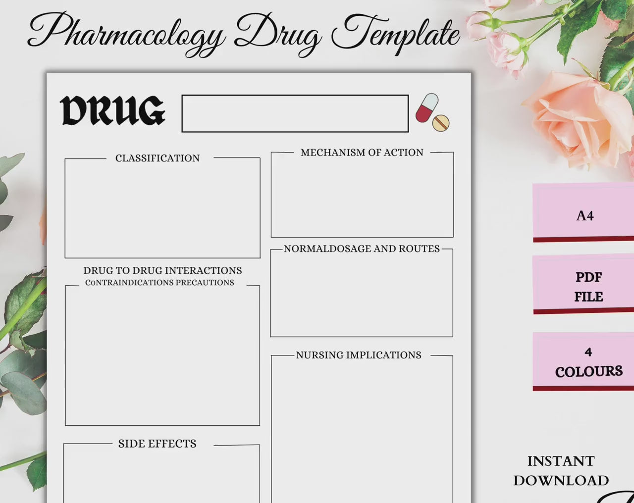 Pharmacology Drug | Printable Template | Nursing Pharmacology | Pharma Template | Digital Download