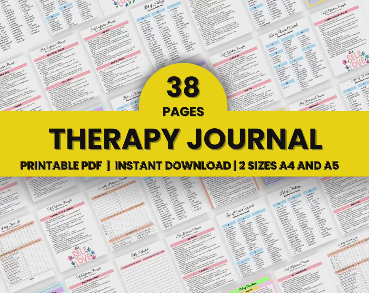Therapy Journal | Therapy Worksheet | Printable & Editable | Instant Download | Therapy Notes | DBT Journal | 38 Pages and 10 colours
