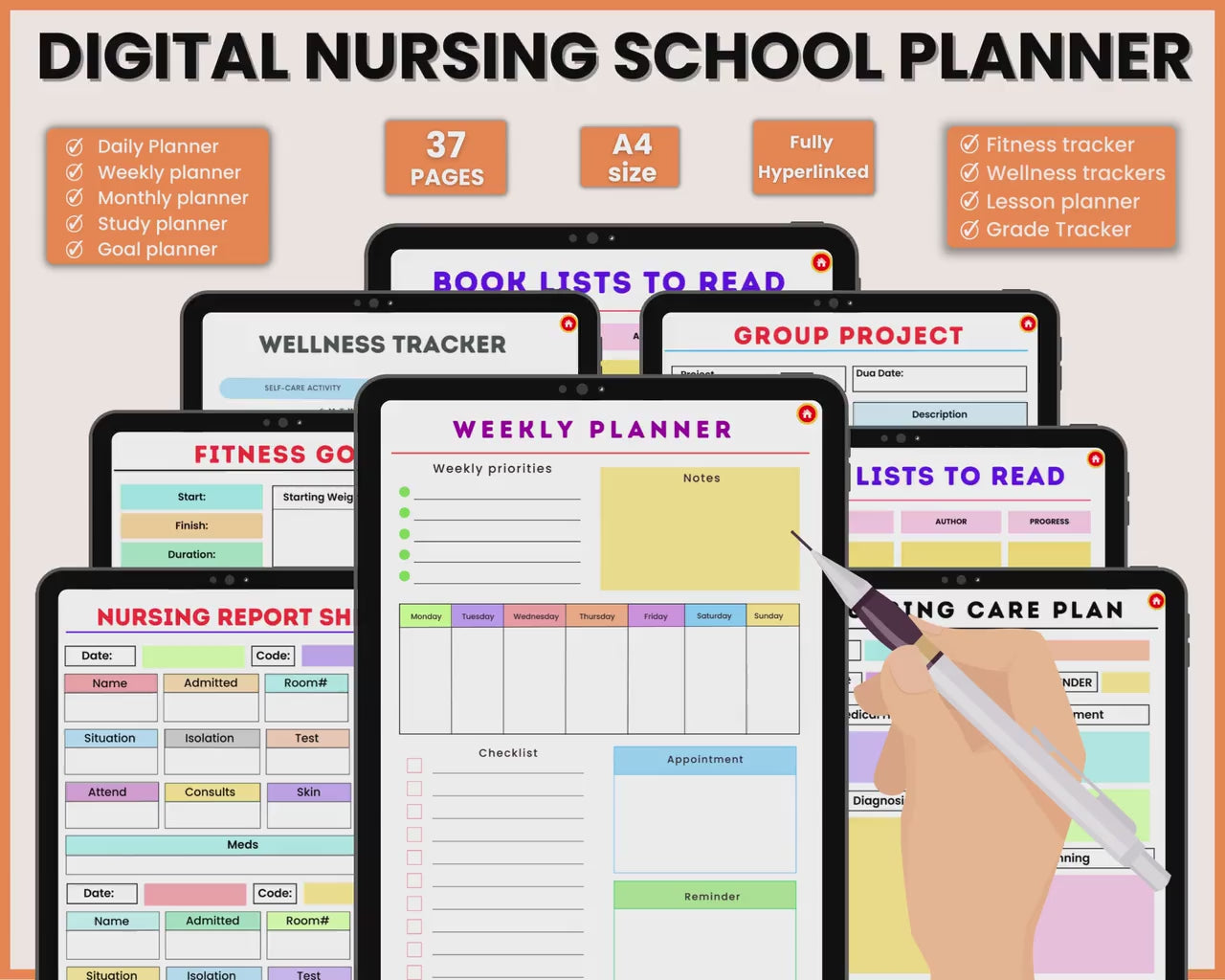 Digital Nursing School Planner 37Pages | Nursing Notes | Planner For Nursing | Nursing Study Guide | Instant Download | Printable Planner