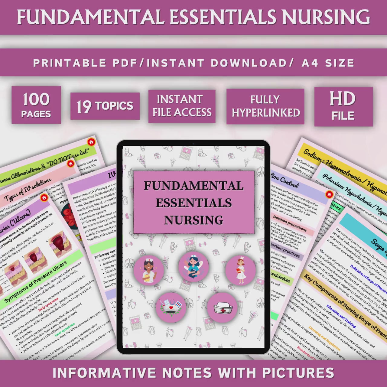 Fundamental Essentials Nursing Bundle 99+pages | Nursing Study Guide | Nursing Fundamental Hyperlinked | NCLEX Notes | Digital Download