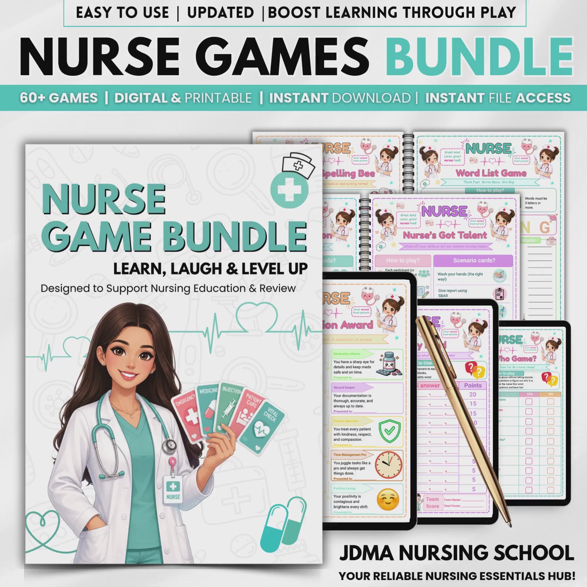 Nurse Games Bundle Printable | 60 Nursing School Trivia Games | Medical Party Activities | Instant Download PDF