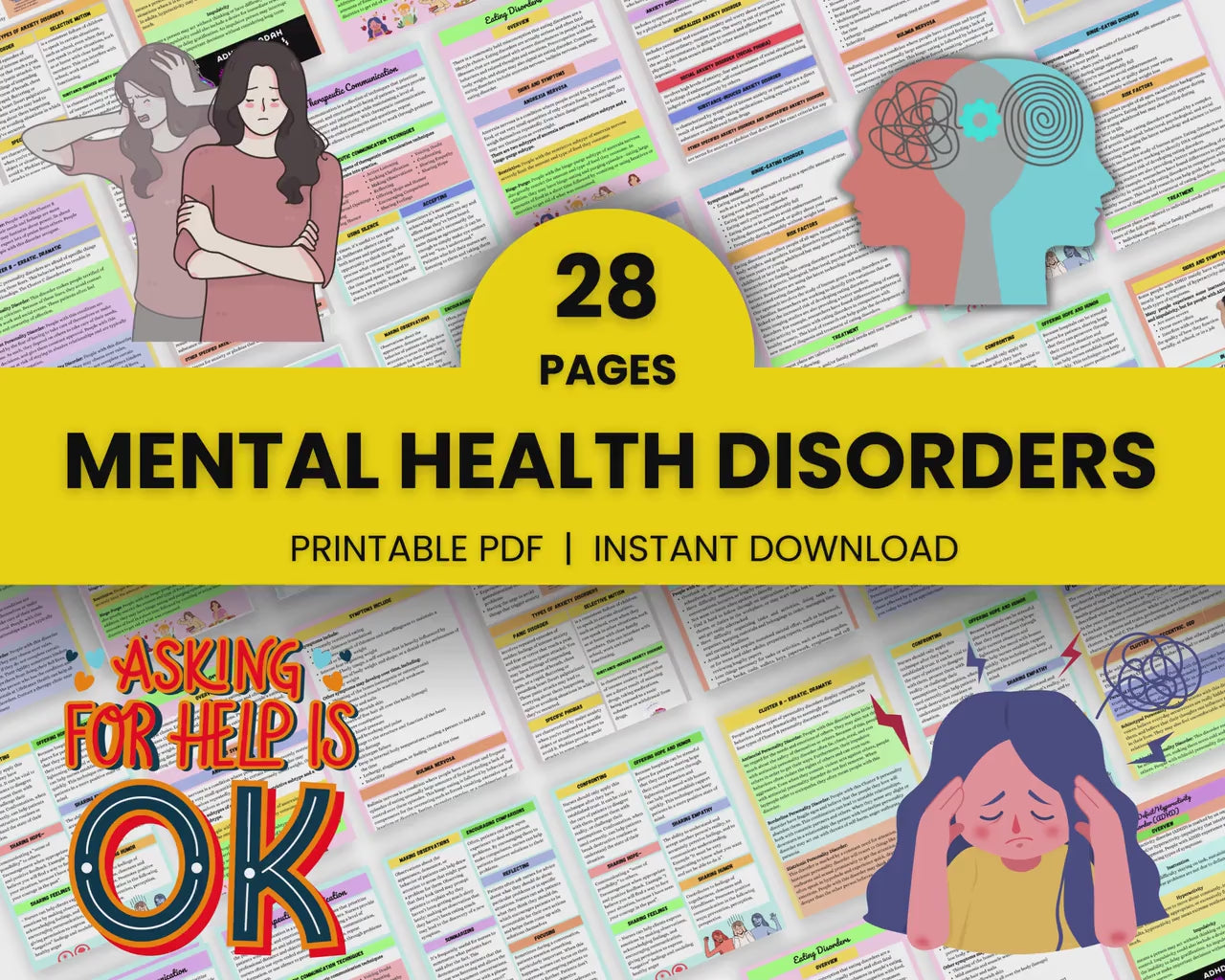 Mental Health Disorder Bundle | Nursing Study Guide | Digital Download | 28 Pages Pritnable PDF | Mental Health Study | Psychologist Tools