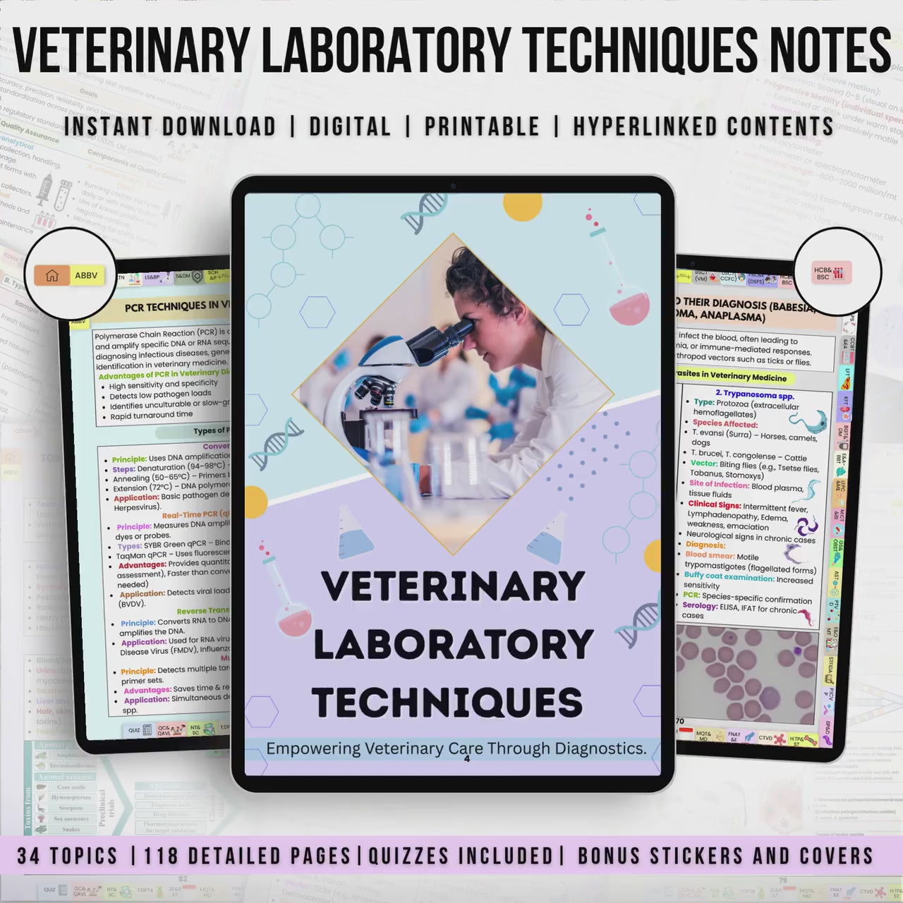 Veterinary laboratory Techniques Notes 34 Topics Included, Lab Techniques for Vets, Vet Medicine Lab Skills, Vet Tech Lab Reference