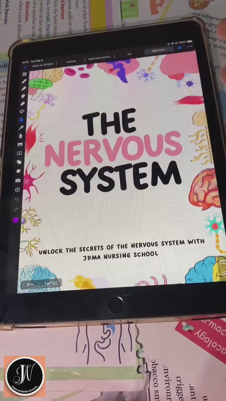 Nervous System Notes Hyperlinked, Bonus Flashcards Stickers Study Tips or Quiz, Neuro Anatomy, Med Surg Notes, Anatomy of Brain, Study Guide