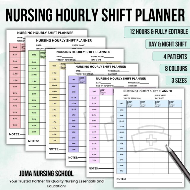 Nurse Hourly Shift Planner Editable | 4 Patient Medication | Report Sheet Nurse | Nurse Shift Day/Night Planner | Medsurg Report Sheet