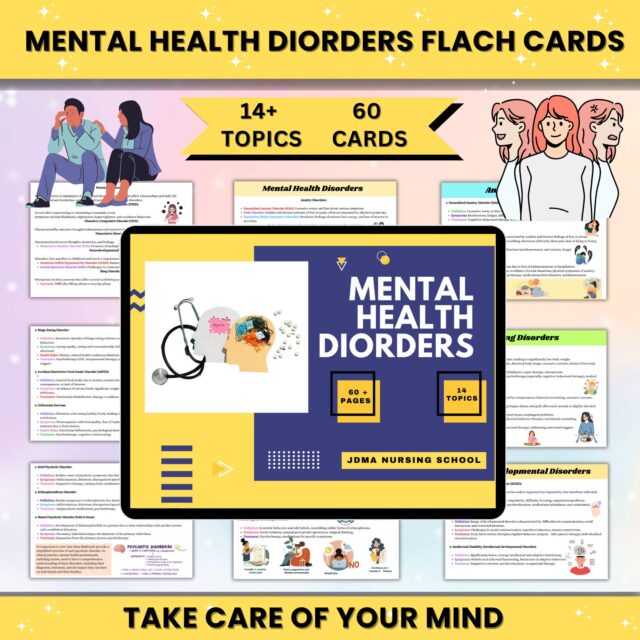 Mental Health Disorder Flash Cards 60 Pages | Study Guide | Nursing Study Notes | Psychologist Tools | Digital Download | Disorder Flashcard