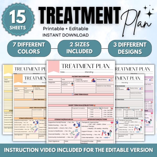 Treatment Plan Nursing School Practice Sheets Editable Printable Patient Care