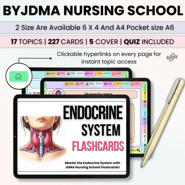 Endocrine Disorder Flashcards Hyperlinked, Nursing Study Guide, Endocrine System, Endocrine Disorder Study Card, Digital PDF, Nursing School