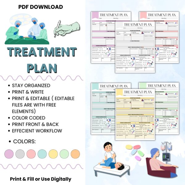 Treatment Plan Nursing School Practice Sheets Editable Printable Patient Care - Image 3