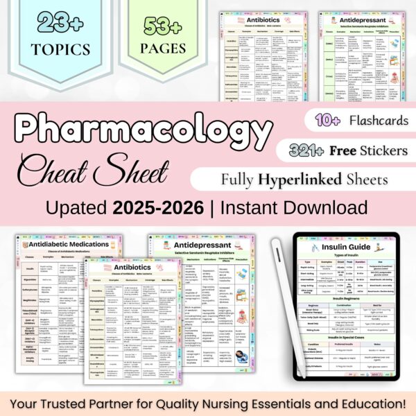 53+ Pharmacology Cheat Sheets Bundle with Free Stickers & Flashcards, Fully Hyperlinked, UPDATED 2025-26, Pharmacology Note, Nursing Student