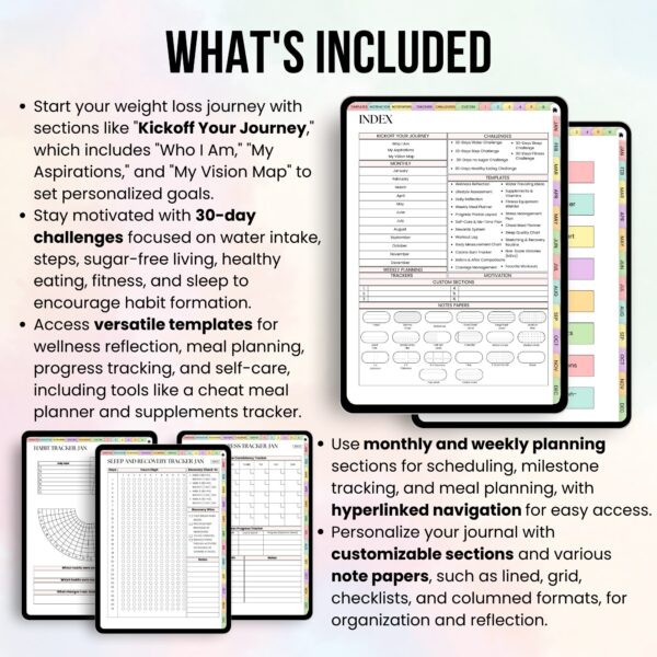 Weight Loss Tracker, Fitness Tracker, Calories Calculator, Weight Loss PDF, Meal Planner. Habit Tracker, Digital Workout Planner - Image 2