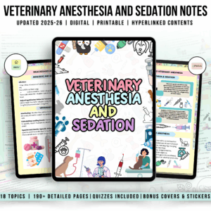 Anesthesia and Sedation Notes Hyperlinked, Vet Med Study Guide, UPDATED 2025-26, Anesthesia for Vet, Free Quizz Stickers & Cover
