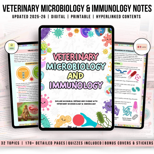 Veterinary Microbiology Bundle Fully Hyperlinked, Bonus Stickers Cover & Quizzes, Updated 2025-26, Digital PDF, Study Guide, Nurse Notes