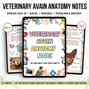 Veterinary Avian Anatomy Bundle Hyperlinked, Veterinary Nurse Study Guide, Bonus Stickers Cover & Quizzes, Veterinary Medical Student