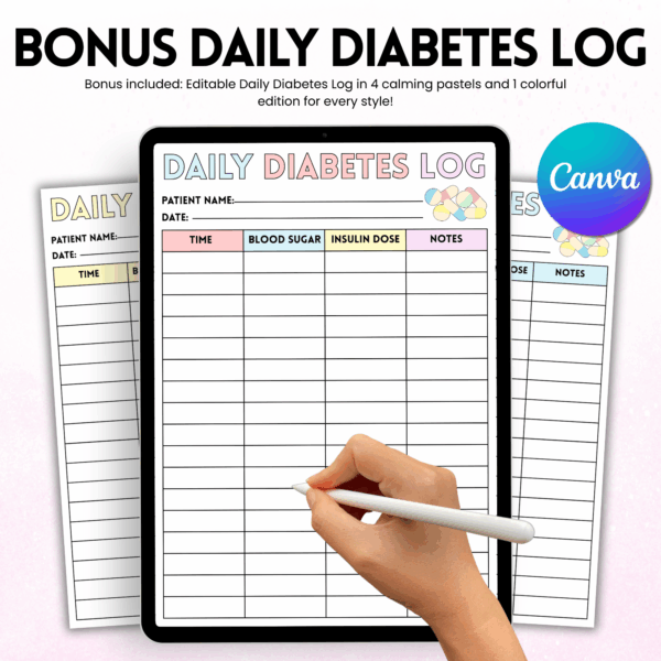 Insulin Types Cheat Sheet, Bonus Daily Diabetes Log, Insulin Study Guide, Insulin Management, Insulin Fact Sheet, Digital & Printable - Image 4