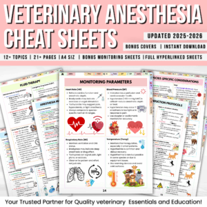 Veterinary Anesthesia Cheat Sheets, 12+ Topics, Bonus Monitoring Sheets, Anesthesia Digital, Veterinary Equipment, Instant Download