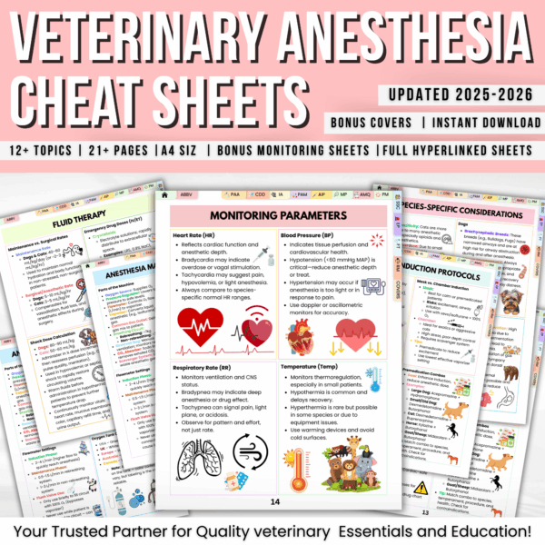 Veterinary Anesthesia Cheat Sheets, 12+ Topics, Bonus Monitoring Sheets, Anesthesia Digital, Veterinary Equipment, Instant Download