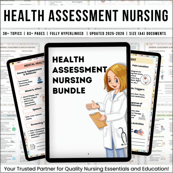 Health Assessment Nursing Bundle, 38+ Topics Fully Hyperlinked, Body System Assessment, Nursing Assessment Tools, Medical Assessment