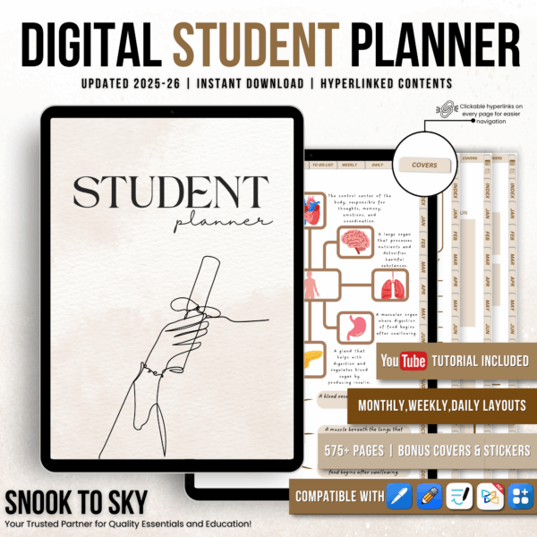 Digital Student Planner 2025, Hyperlinked Student Planner, Semester Planner Digital, Student Life Organizer, Digital Agenda for Students