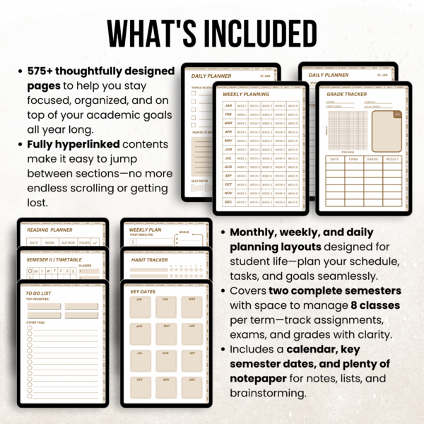 Digital Student Planner 2025, Hyperlinked Student Planner, Semester Planner Digital, Student Life Organizer, Digital Agenda for Students - Image 2