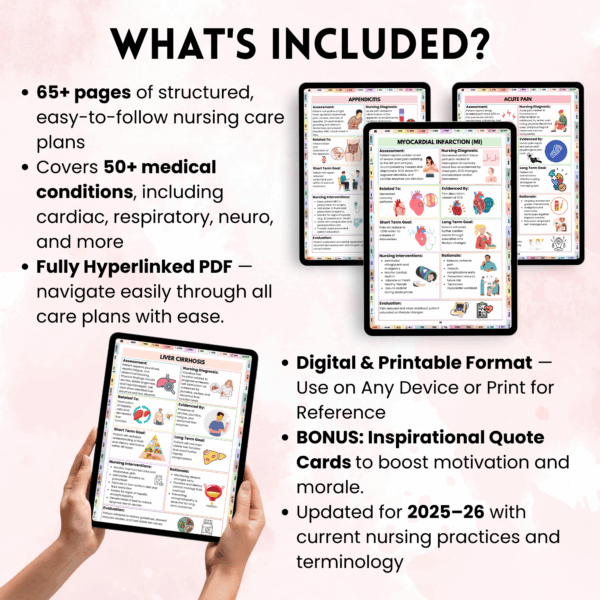 Nursing Care Plans Hyperlinked, 50+ Cares Plan, Bonus Quote, Nurse Life Planner, Healthcare Planner, Practical Nurse, Digital & Printable - Image 2