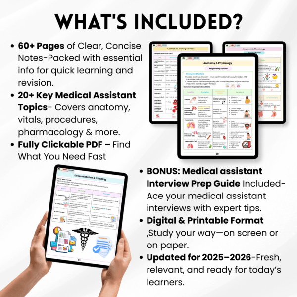 Medical Assistant Notes & Cheat Sheet Bundle, Hyperlinked, Bonus Interview Prep, Med Cheat Sheet, Medical Assistant Toolkit - Image 2