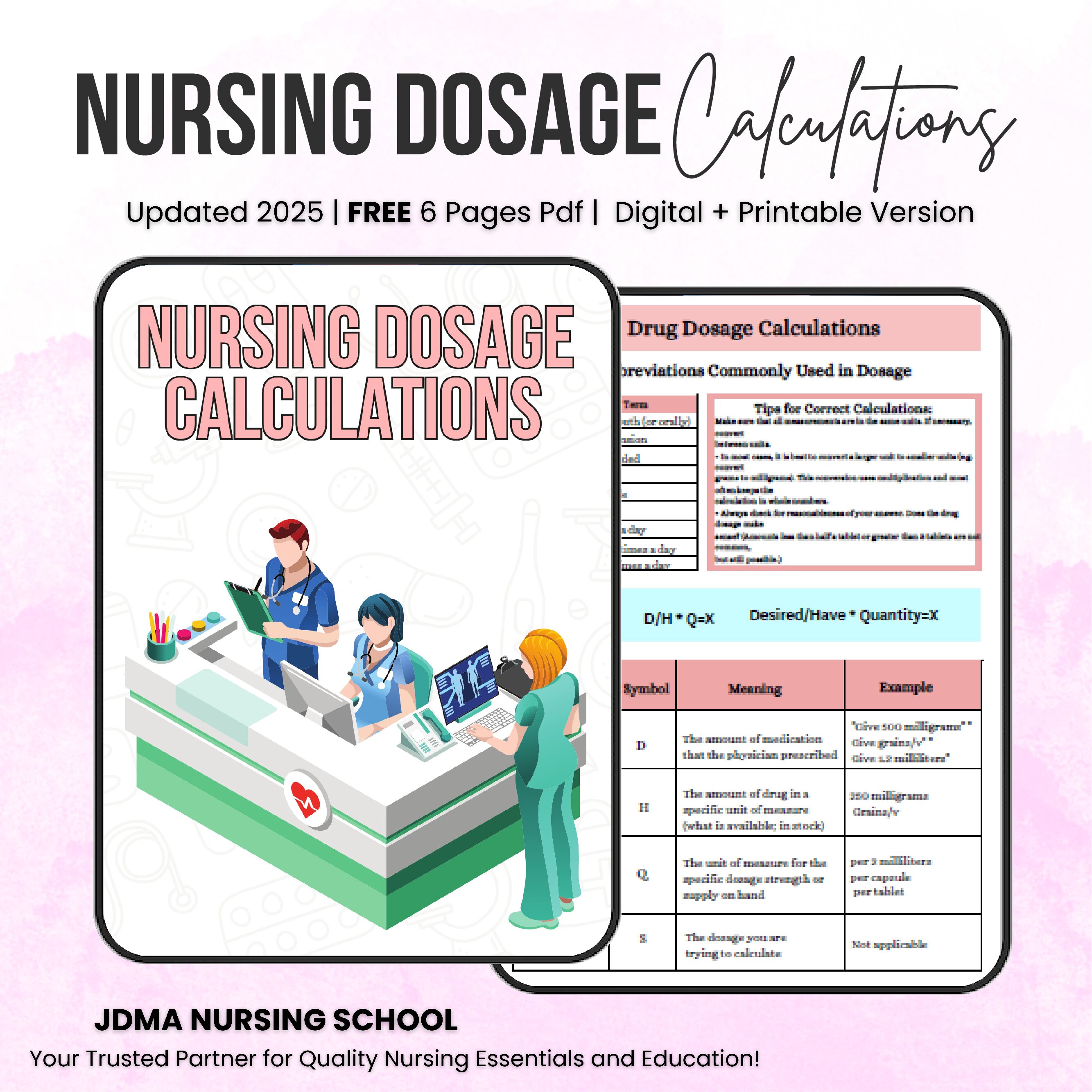 Free Nursing Dosage Calculations | Med Calculation | Medication Dosage | Dosage Calculation | Calculation Nursing | Printable Notes