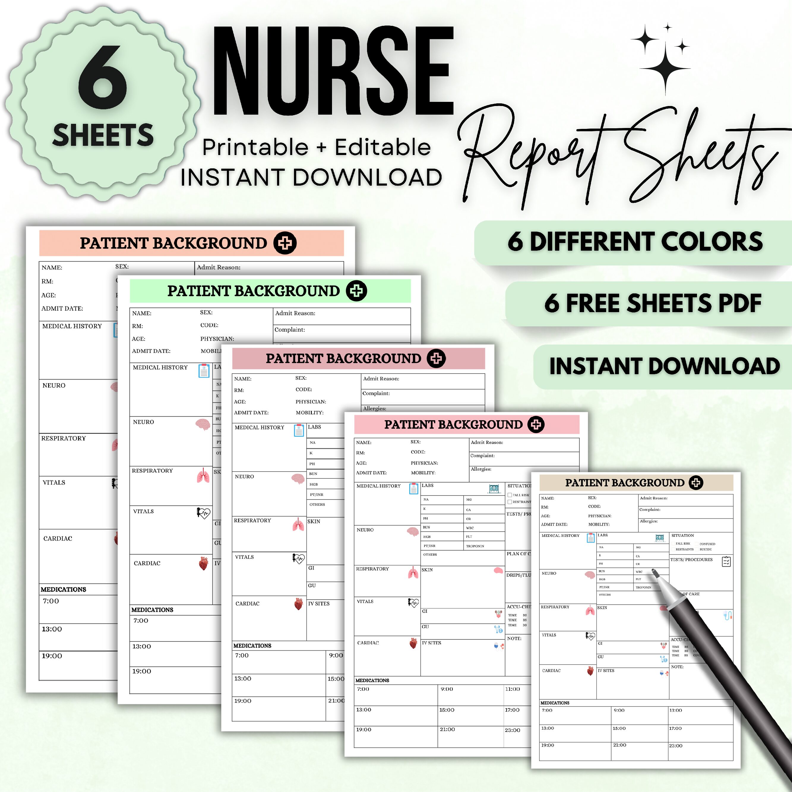Free Nurse Sheet Report | Instant Download | Nurse Reporting | Printable Sheet